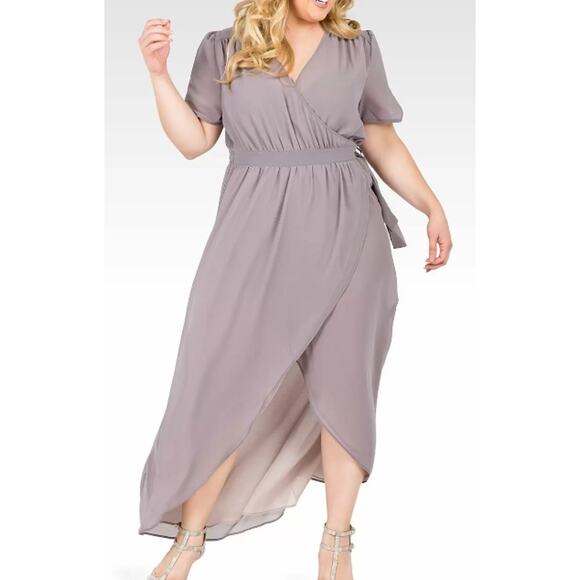 STANDARD PRACTICES Robin Short Sleeve V-Neck Maxi Dress SmokE Grey Mauve SIZE 3X - Picture 1 of 3